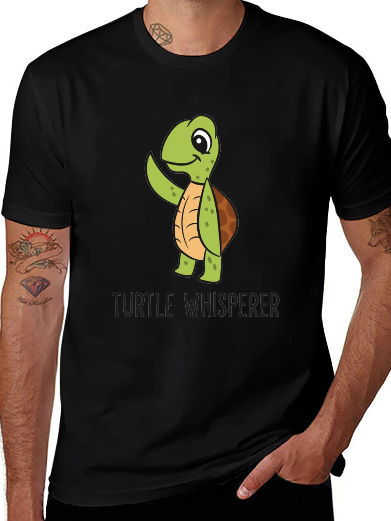 Turtle Whisperer Graphic Tee - Black Cotton T-Shirt