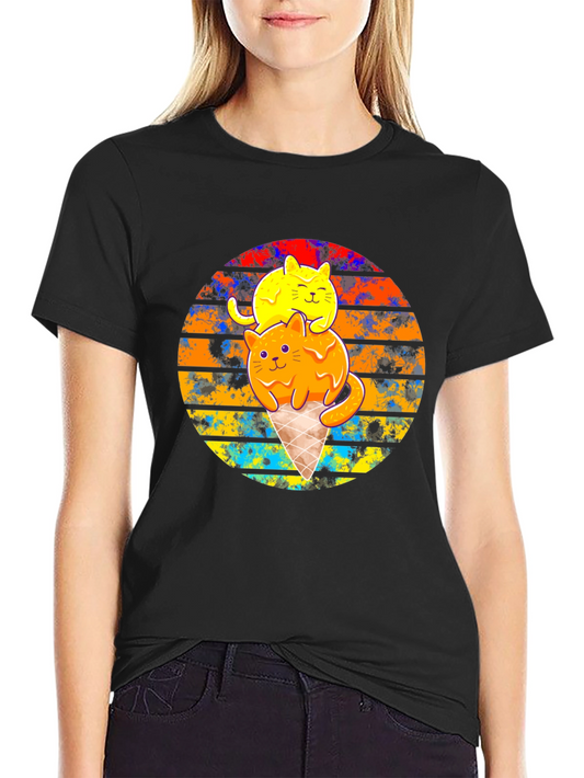 Cool Cats Ice Cream Cone Black T-Shirt