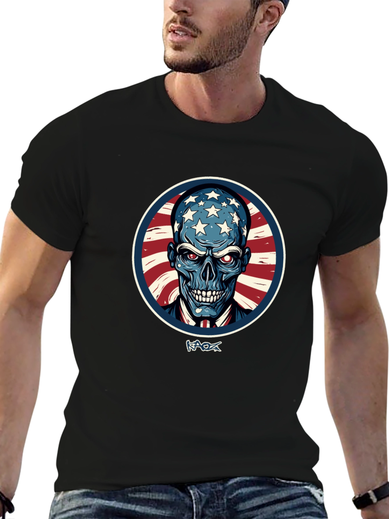American Patriot Skull Graphic T-Shirt