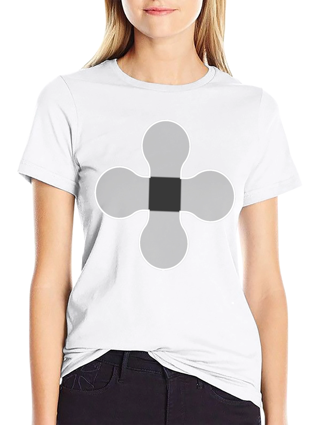 Black T-Shirt with White Four-Leaf Clover Design