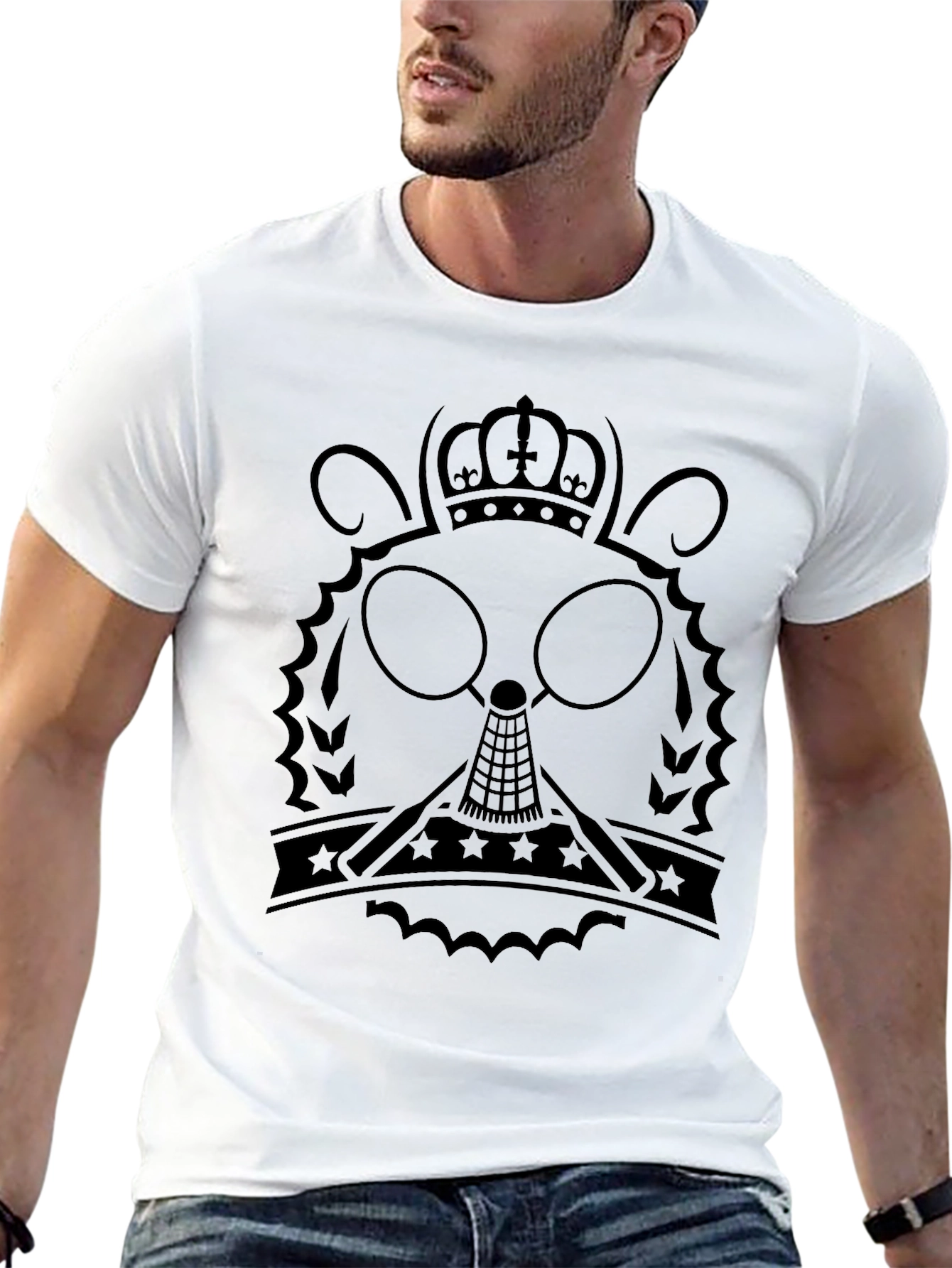 Black T-Shirt with Crowned Character Graphic