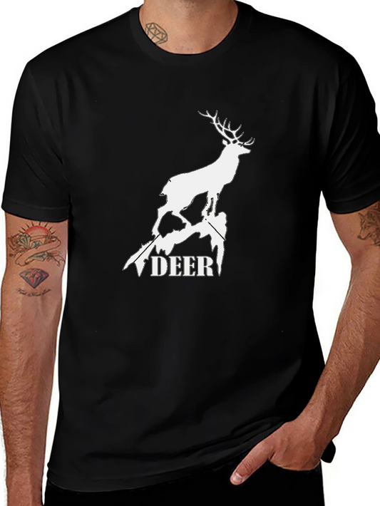 Deer Graphic Tee - Black Cotton T-Shirt