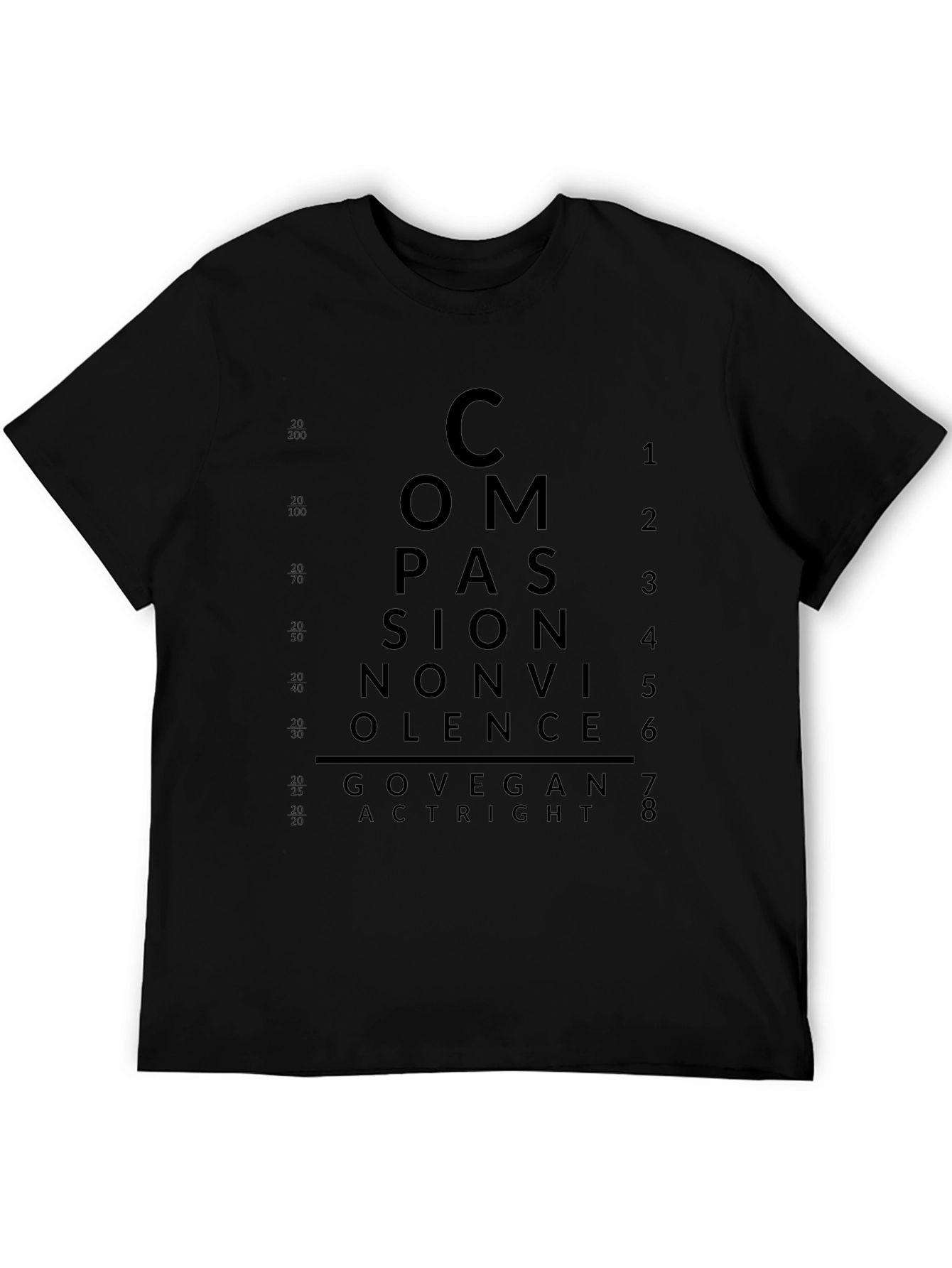 Compassion Vegan T-Shirt - Eye Chart Design