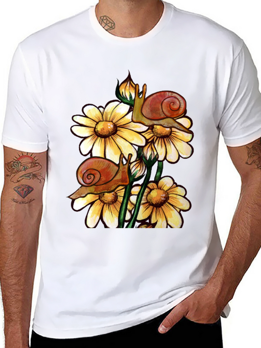 Snail & Daisy Graphic Tee - Black Cotton T-Shirt