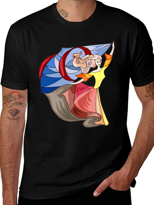 Whimsical Dancer Graphic Tee - Black Cotton Blend