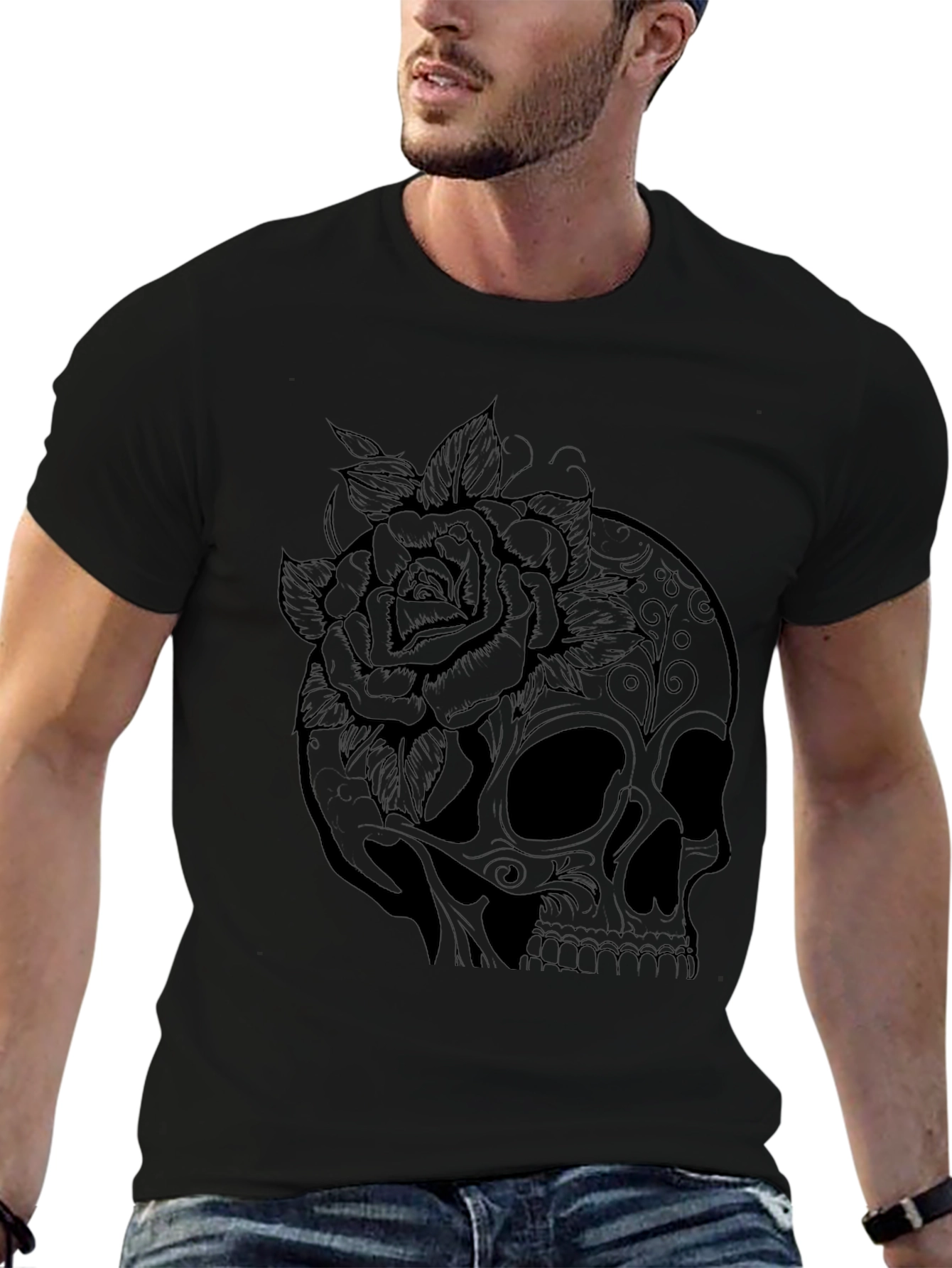 Skull & Rose Graphic T-Shirt - Black