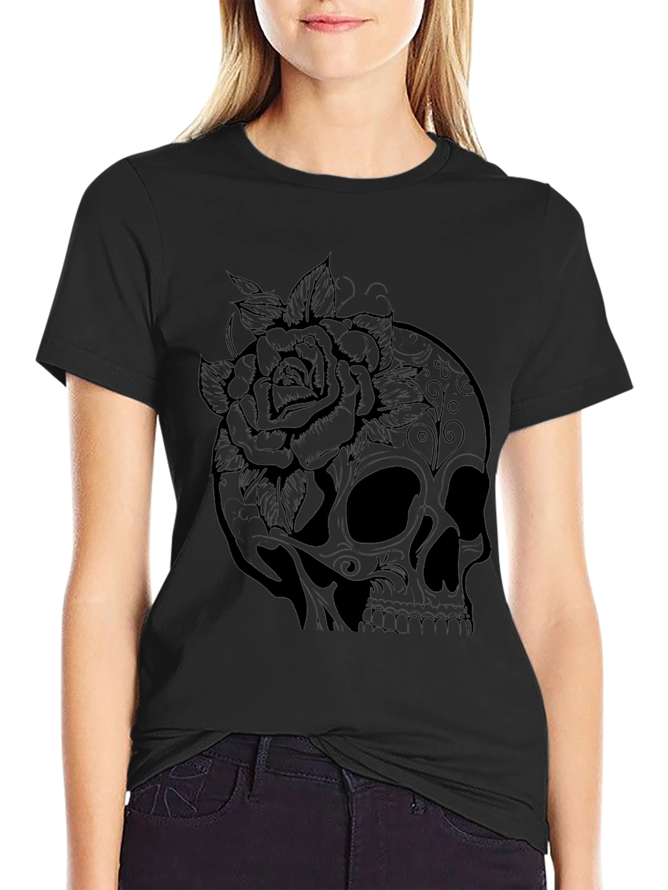 Skull & Rose Graphic T-Shirt - Black