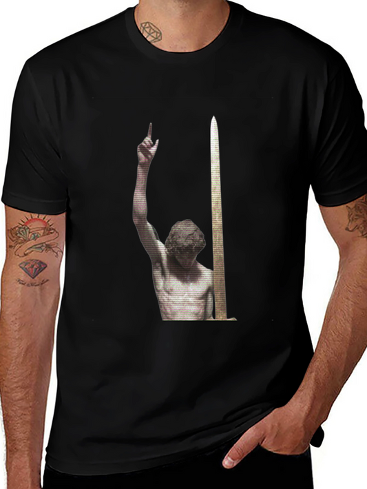 Statue Man & Sword Graphic Tee - Unique Artistic Design