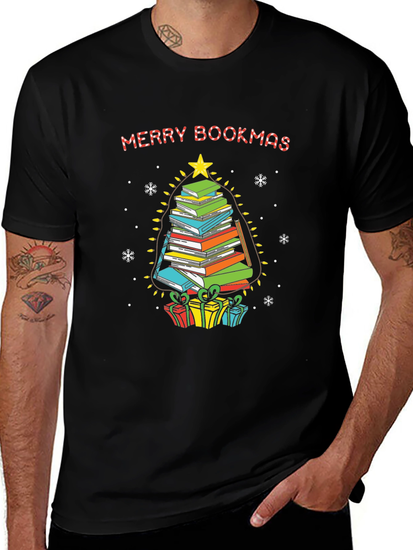 Merry Bookmas T-Shirt - Stacked Book Christmas Tree