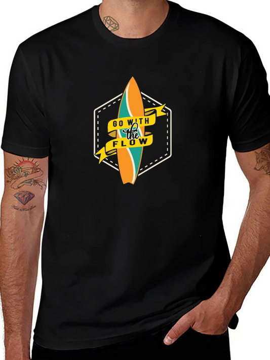 Go With The Flow Surfboard Graphic Black T-Shirt
