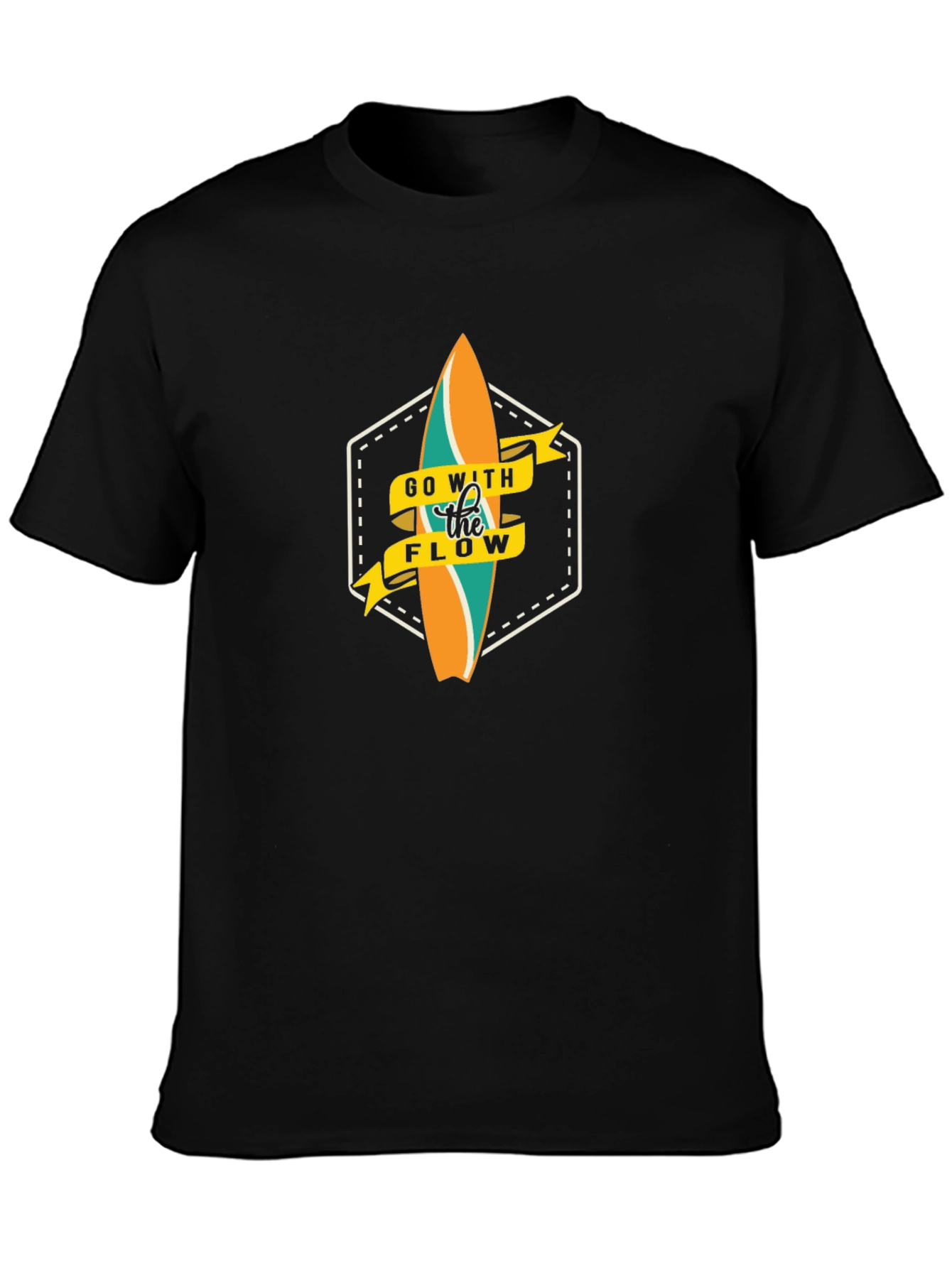 Go With The Flow Surfboard Graphic Black T-Shirt