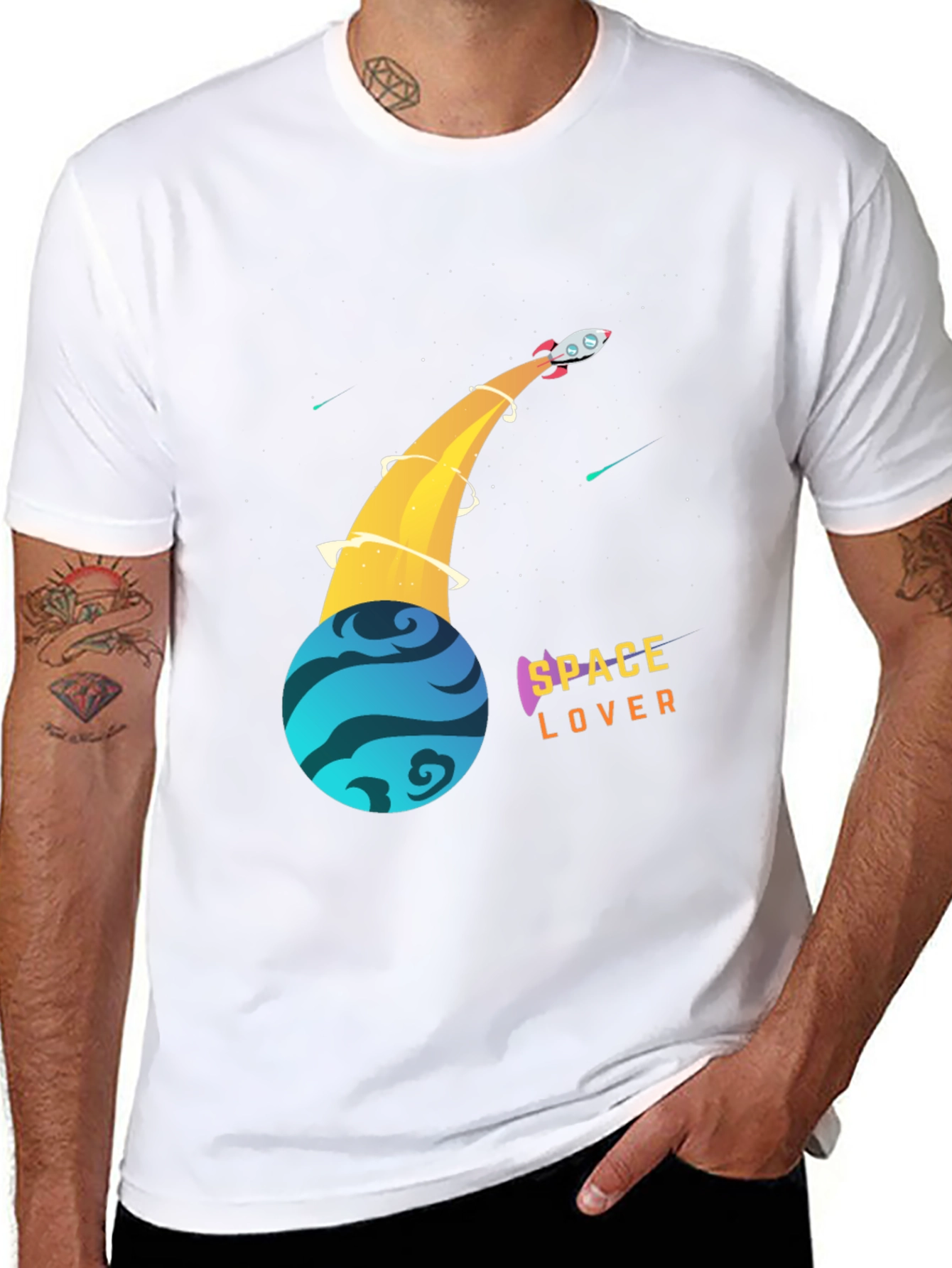 Space Lover T-Shirt - Rocket and Planet Design