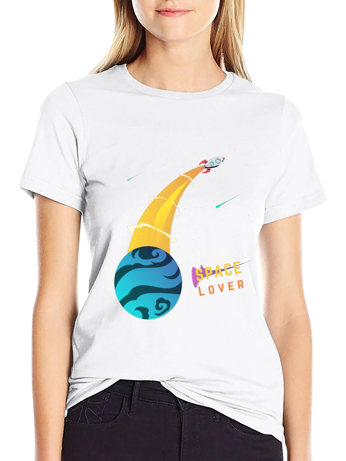 Space Lover T-Shirt - Rocket and Planet Design