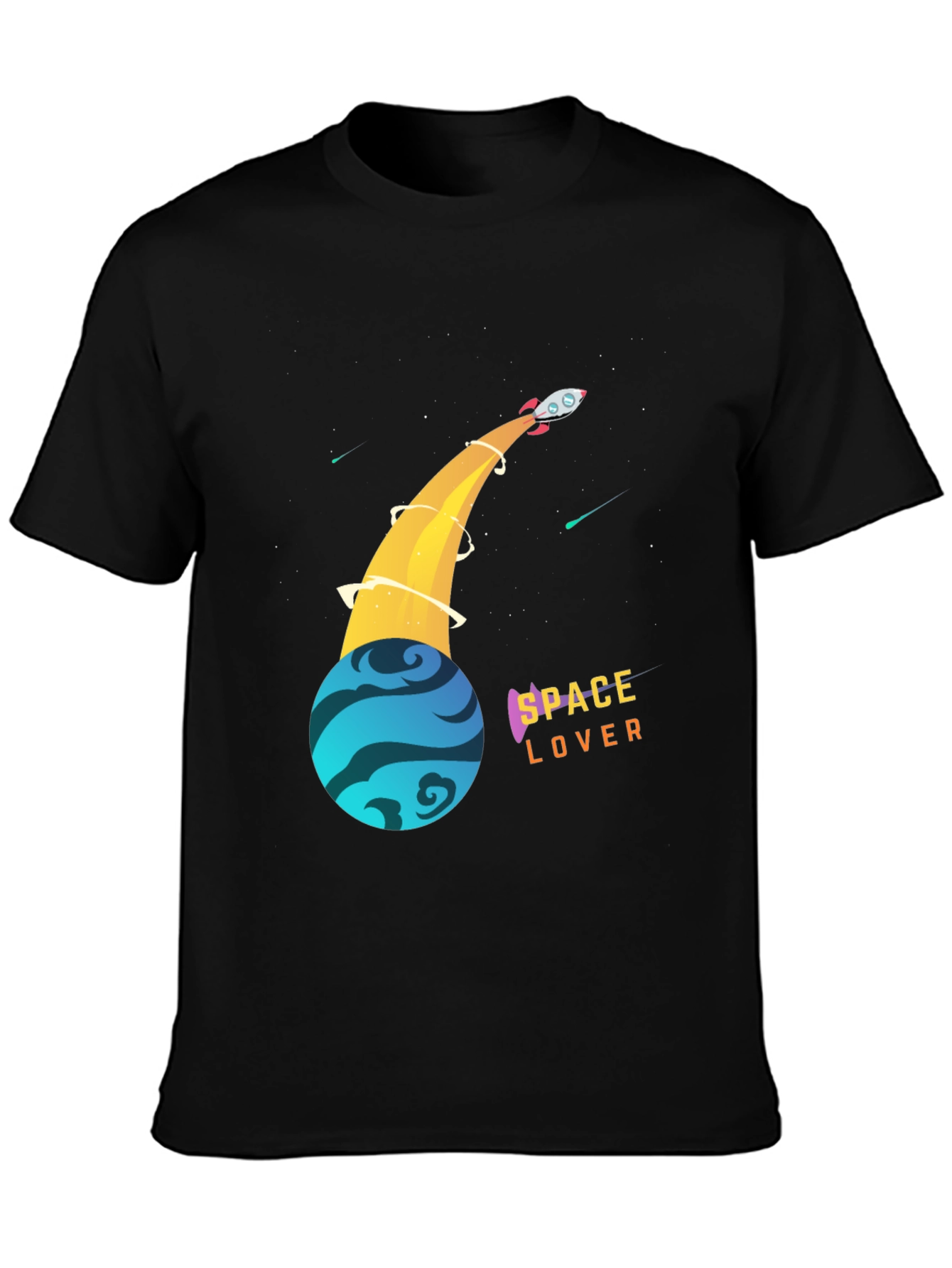 Space Lover T-Shirt - Rocket and Planet Design