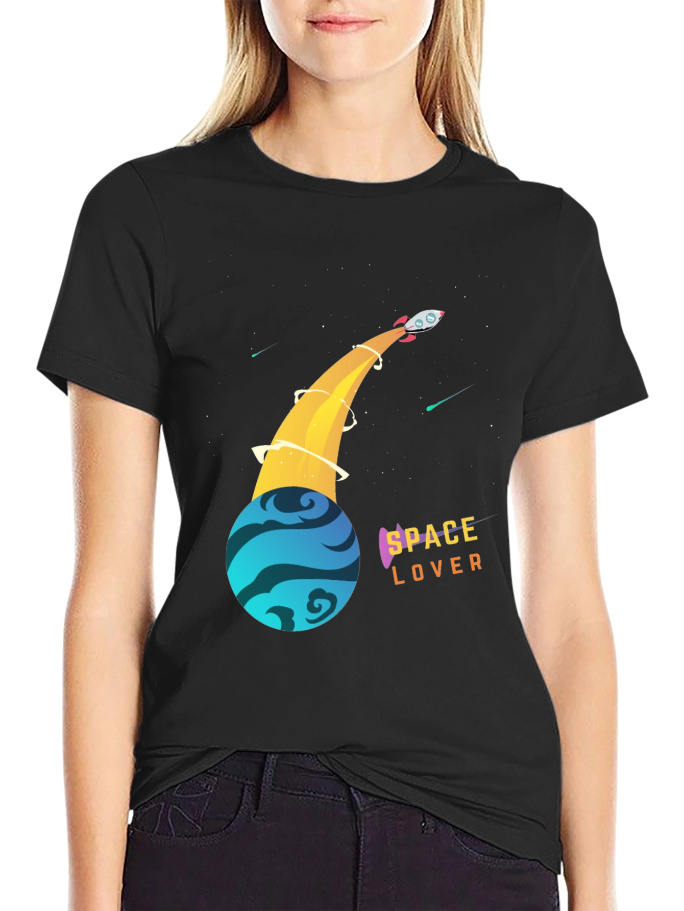 Space Lover T-Shirt - Rocket and Planet Design