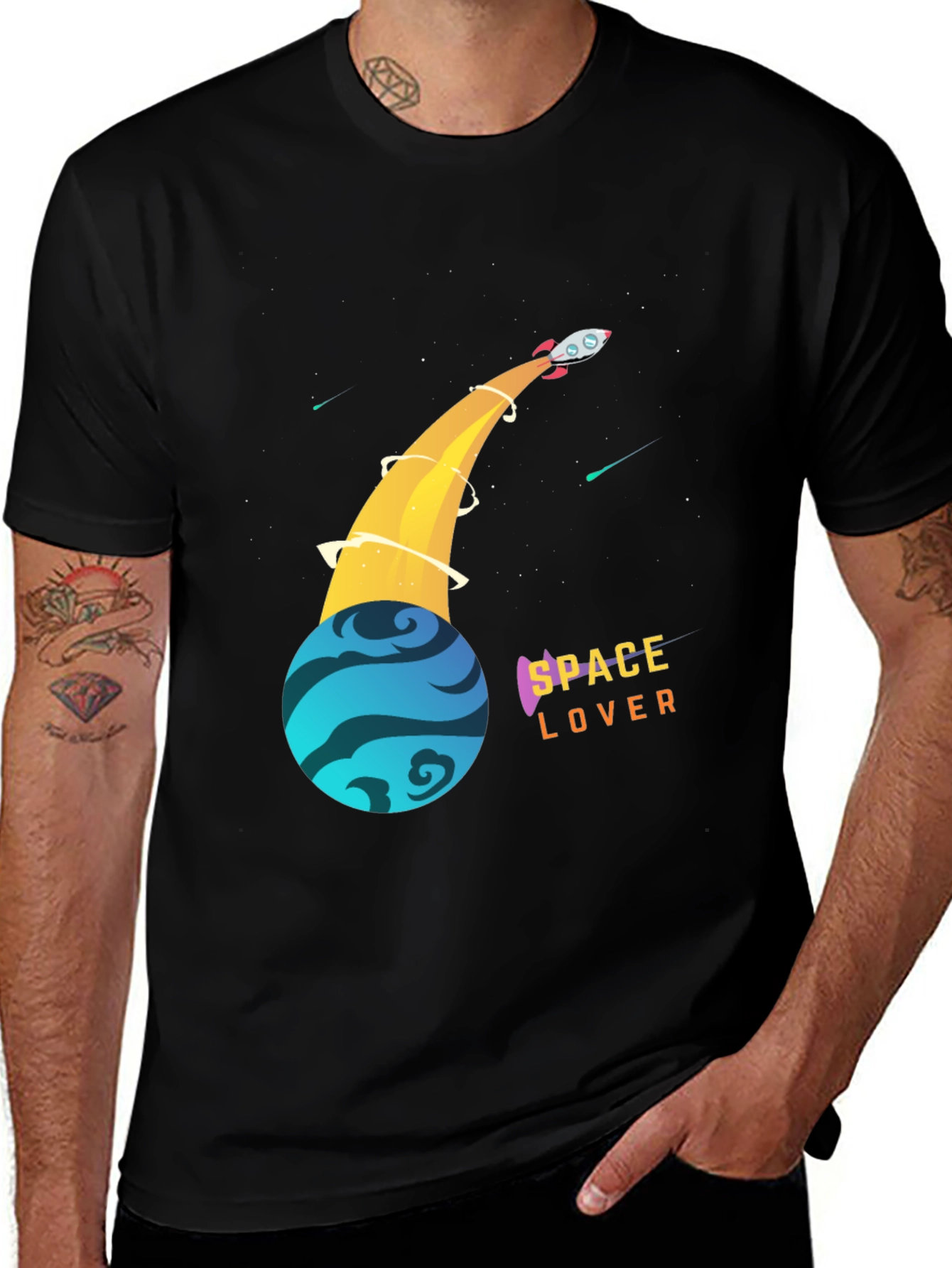 Space Lover T-Shirt - Rocket and Planet Design