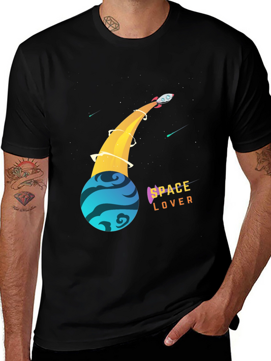 Space Lover T-Shirt - Rocket and Planet Design