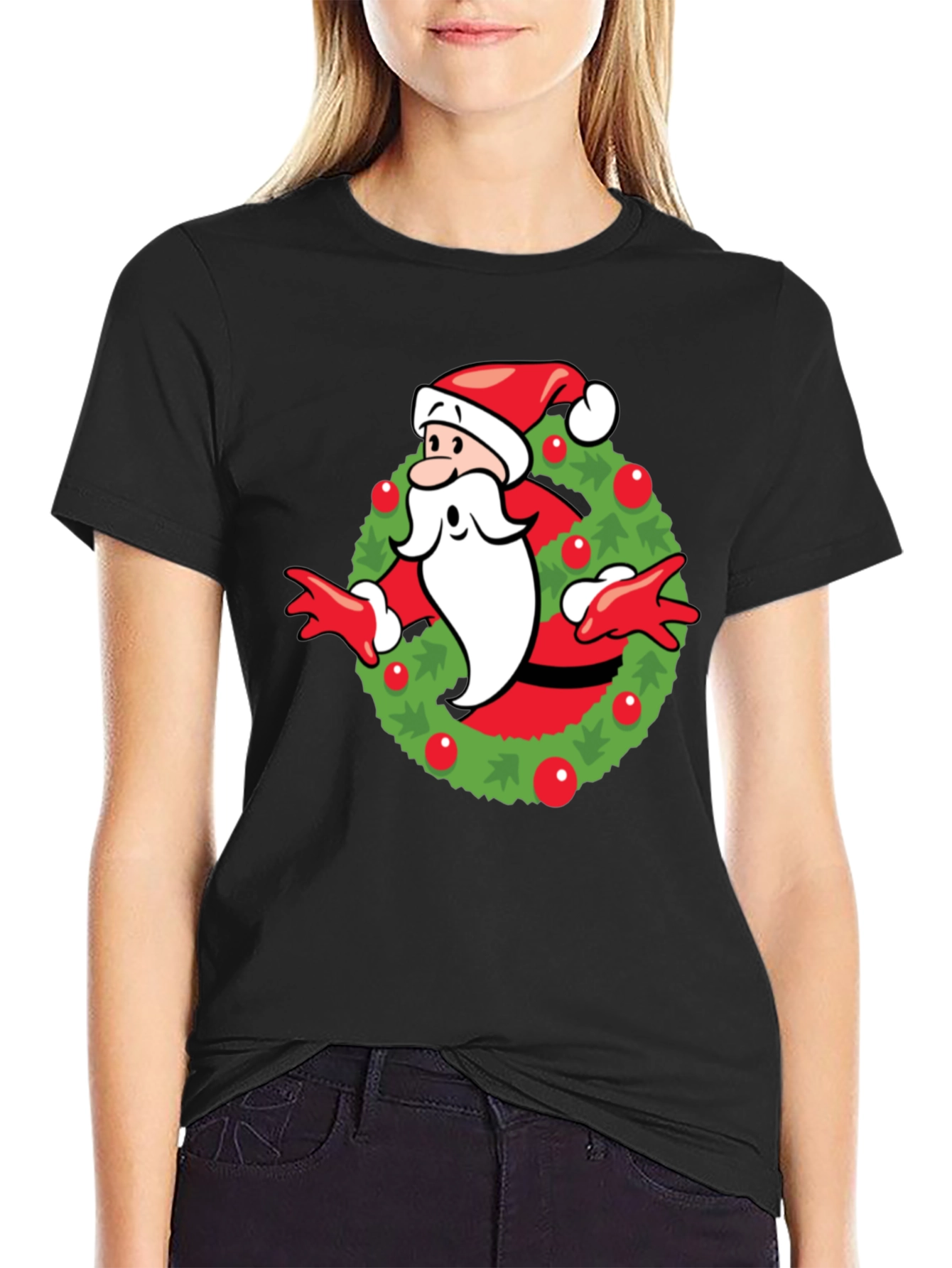 Festive Santa Wreath Graphic T-Shirt