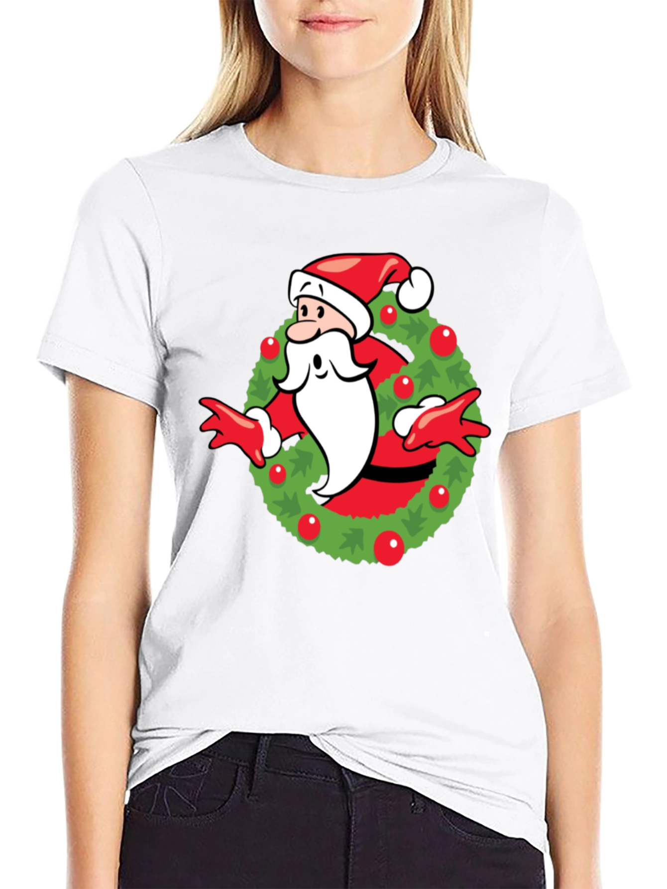 Festive Santa Wreath Graphic T-Shirt