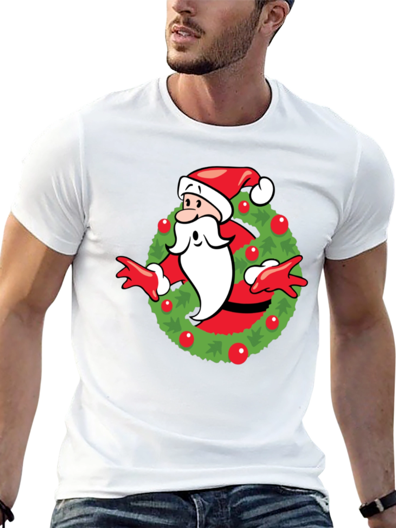 Festive Santa Wreath Graphic T-Shirt
