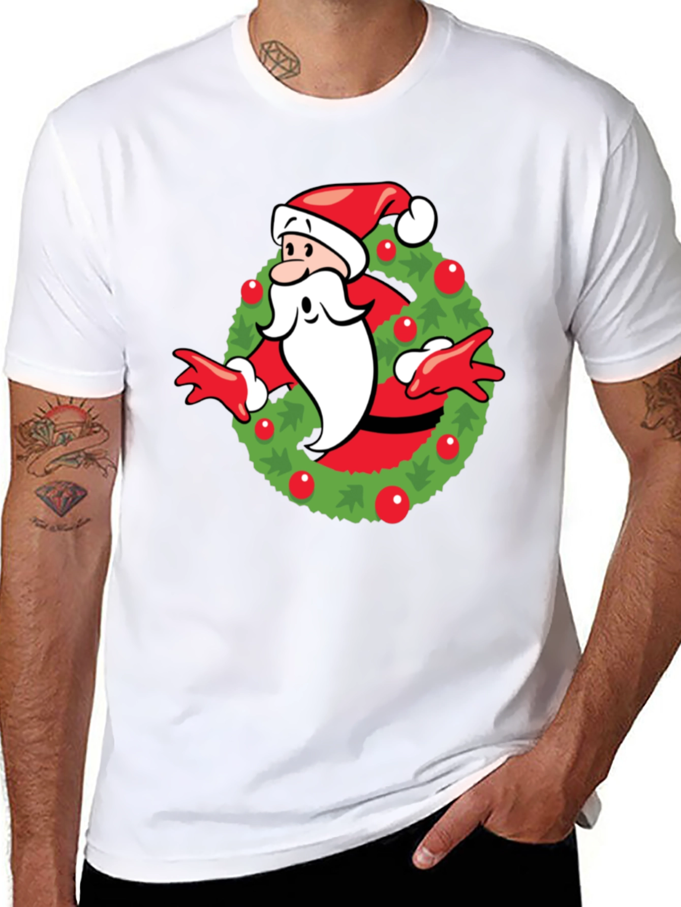Festive Santa Wreath Graphic T-Shirt