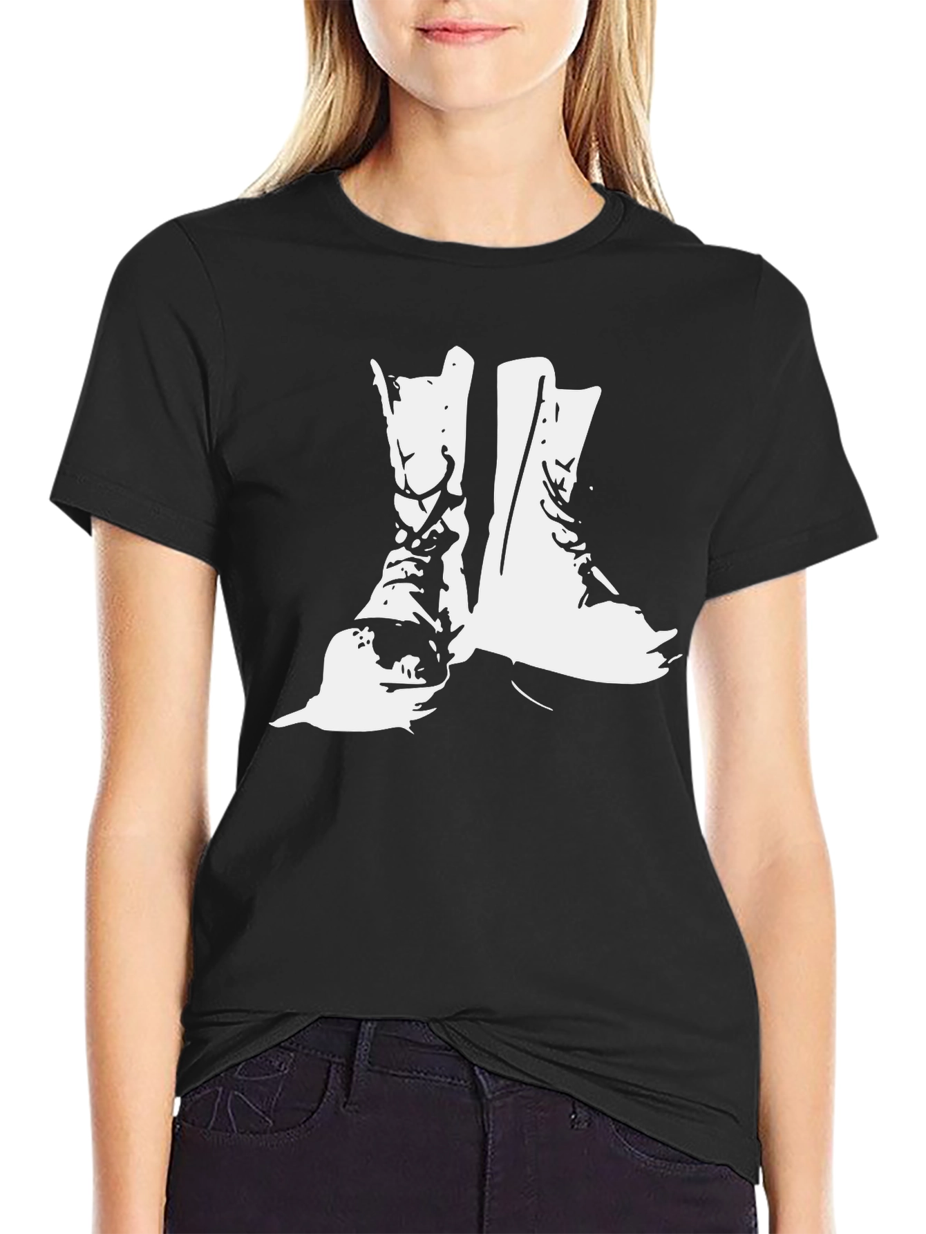 Combat Boots Graphic Tee - Black Cotton T-Shirt