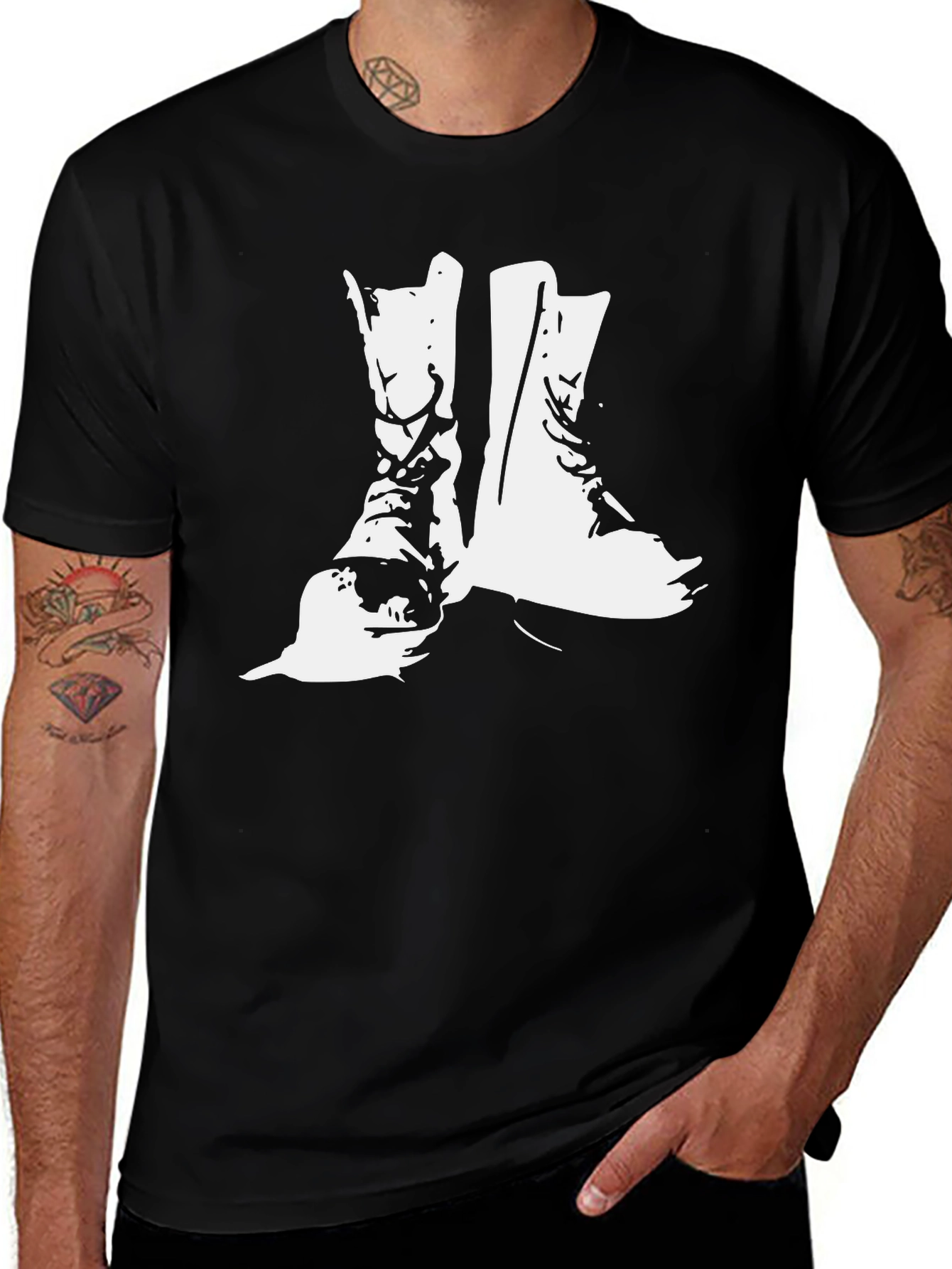 Combat Boots Graphic Tee - Black Cotton T-Shirt