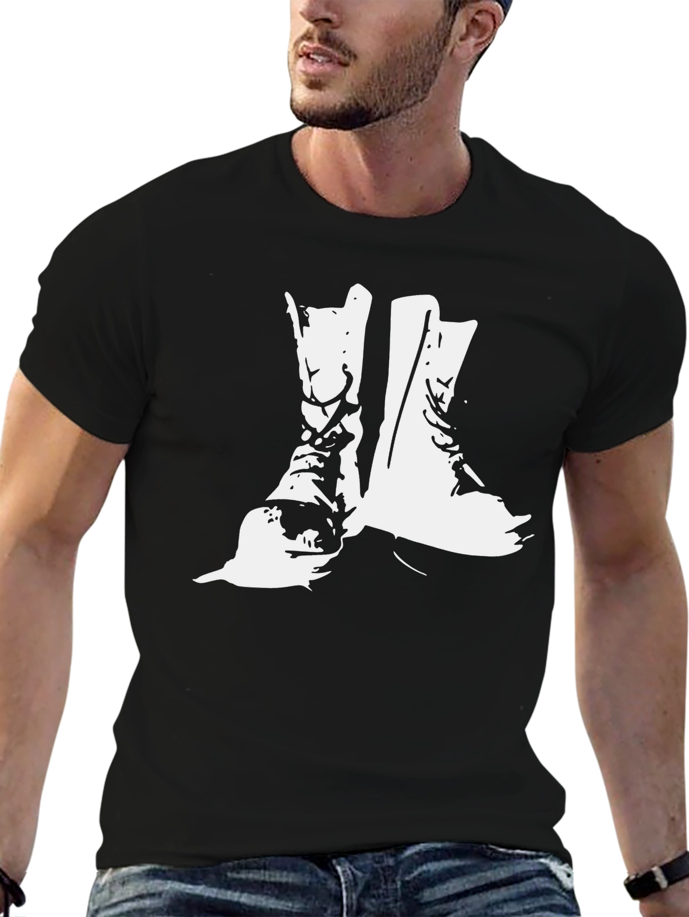 Combat Boots Graphic Tee - Black Cotton T-Shirt