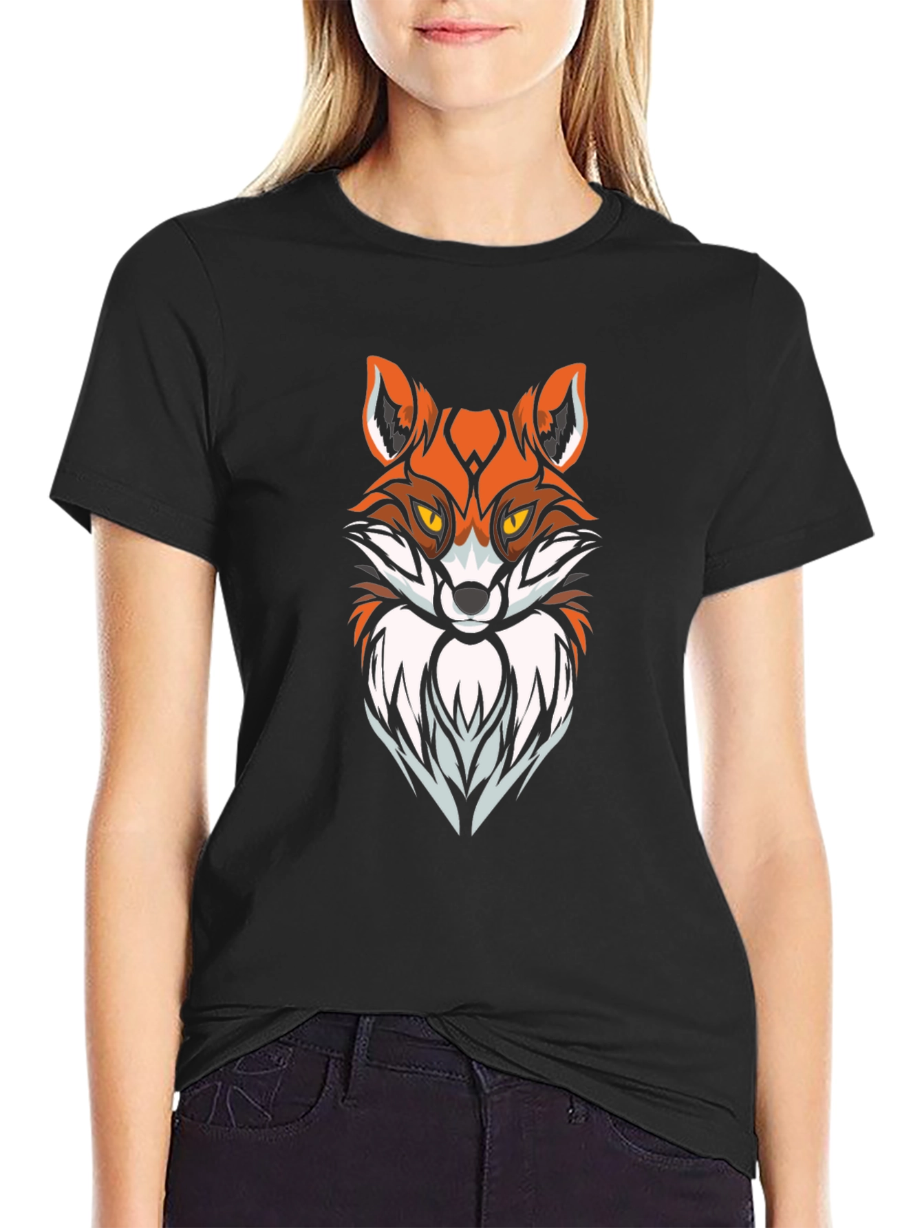 Cool Fox Graphic Print Black T-Shirt