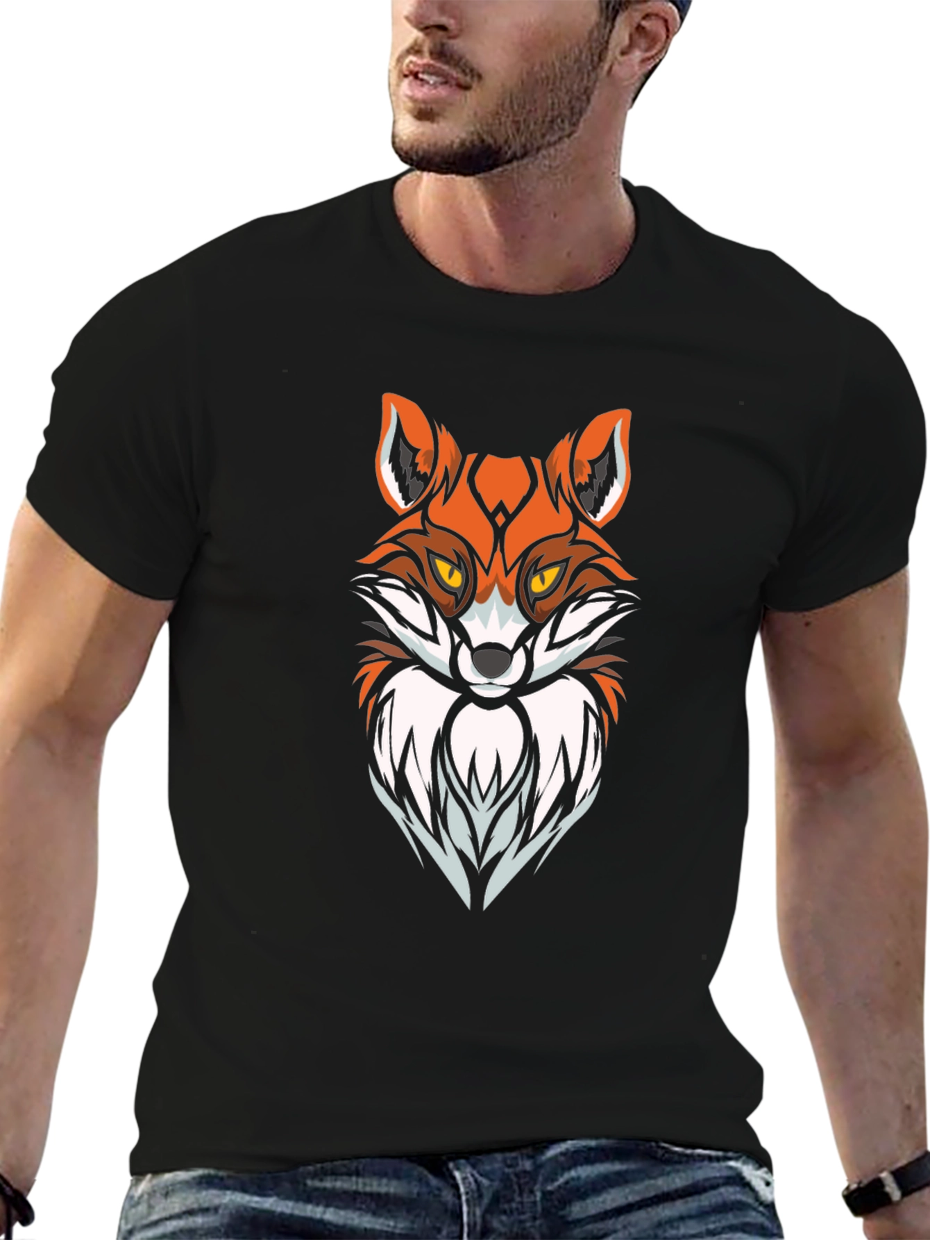 Cool Fox Graphic Print Black T-Shirt