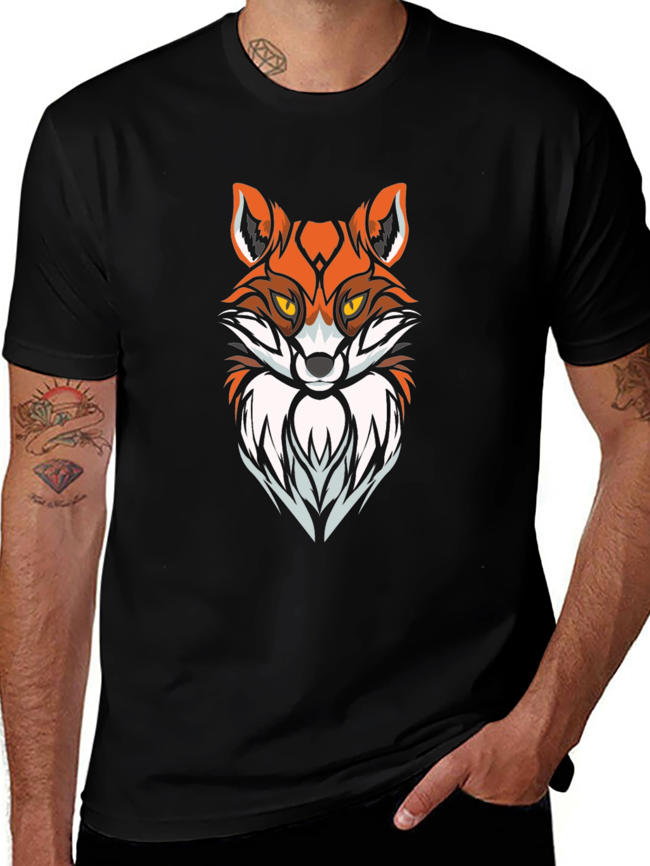 Cool Fox Graphic Print Black T-Shirt