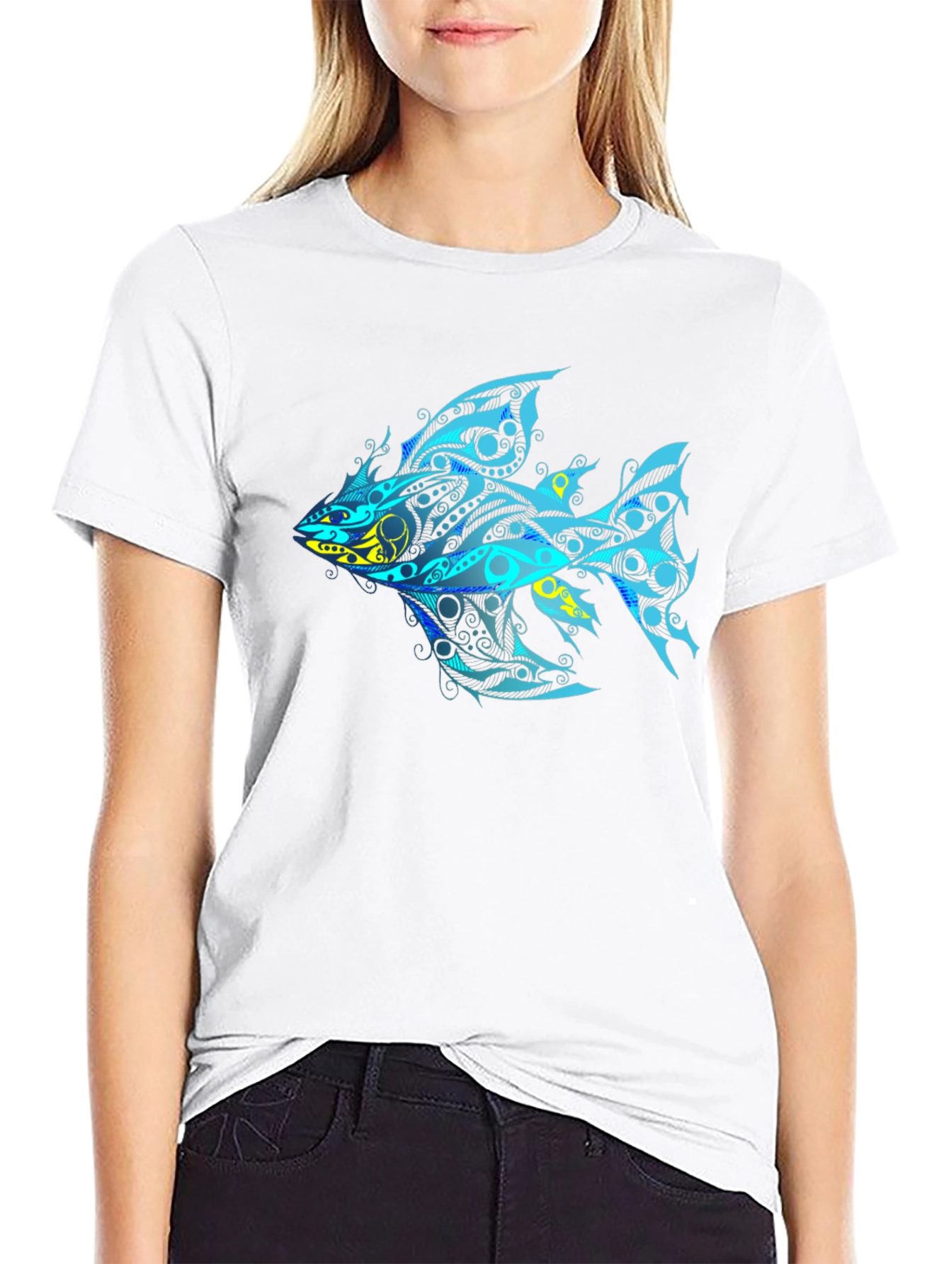 Tribal Fish Graphic T-Shirt - Black
