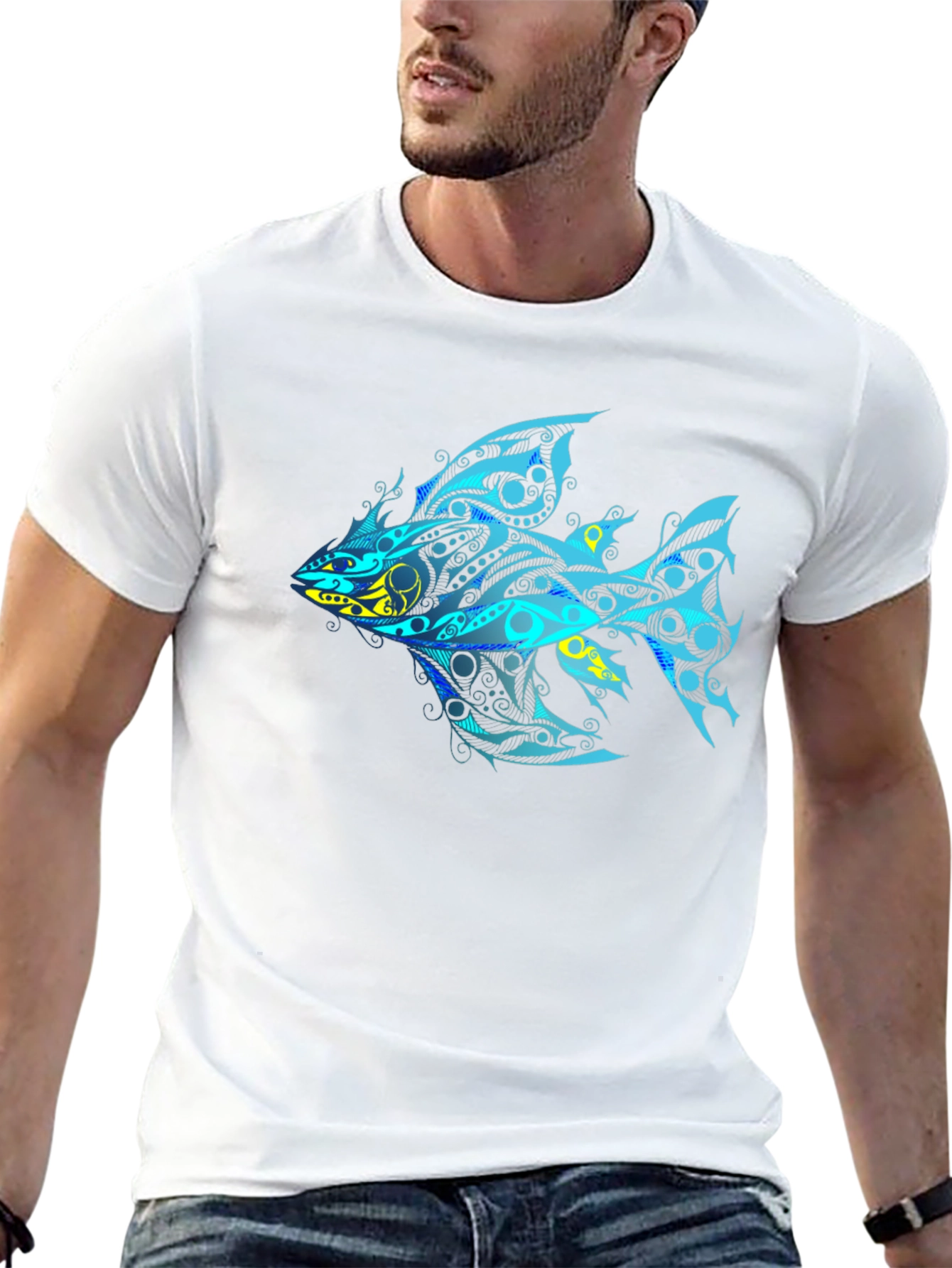 Tribal Fish Graphic T-Shirt - Black