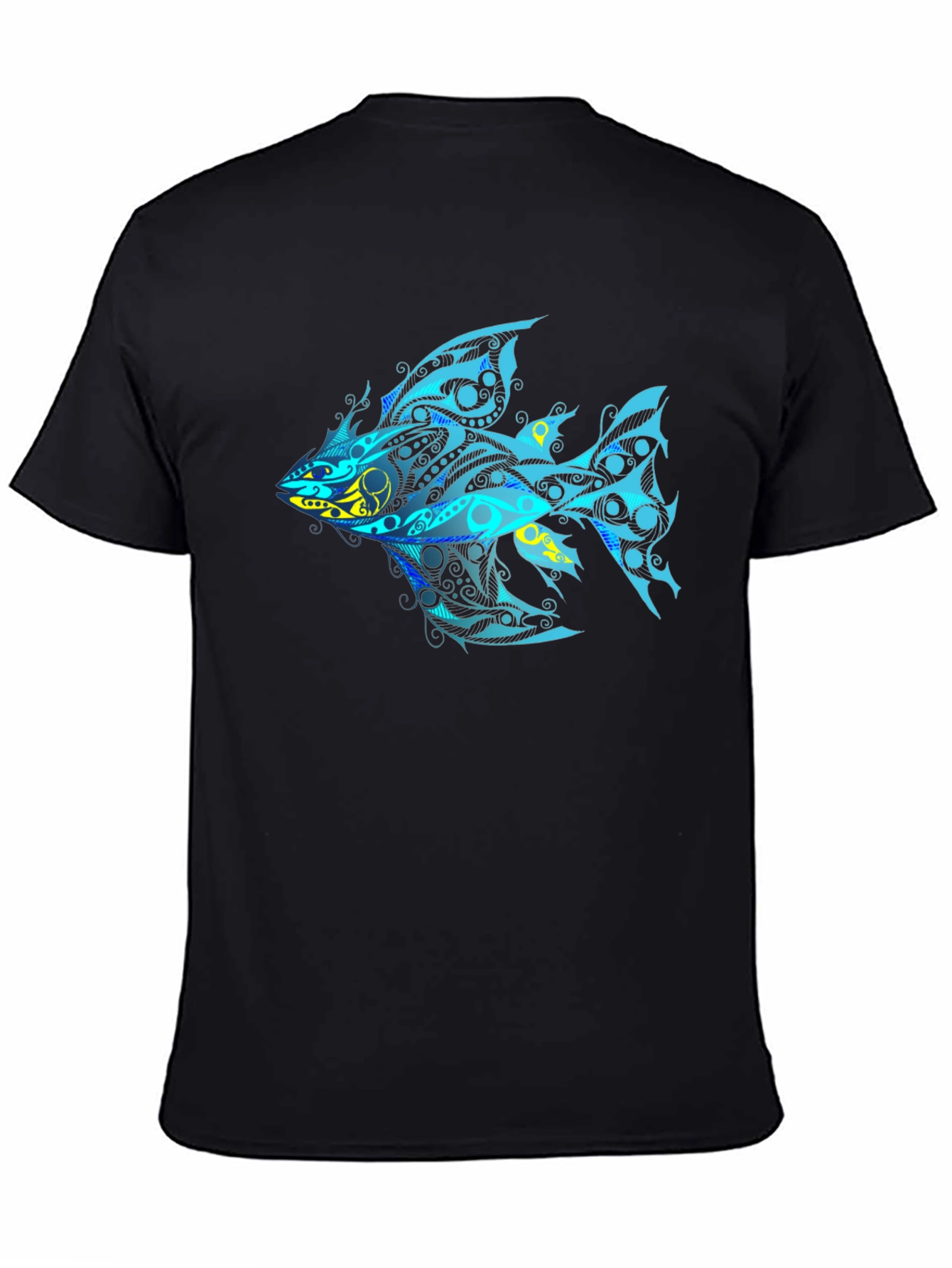 Tribal Fish Graphic T-Shirt - Black