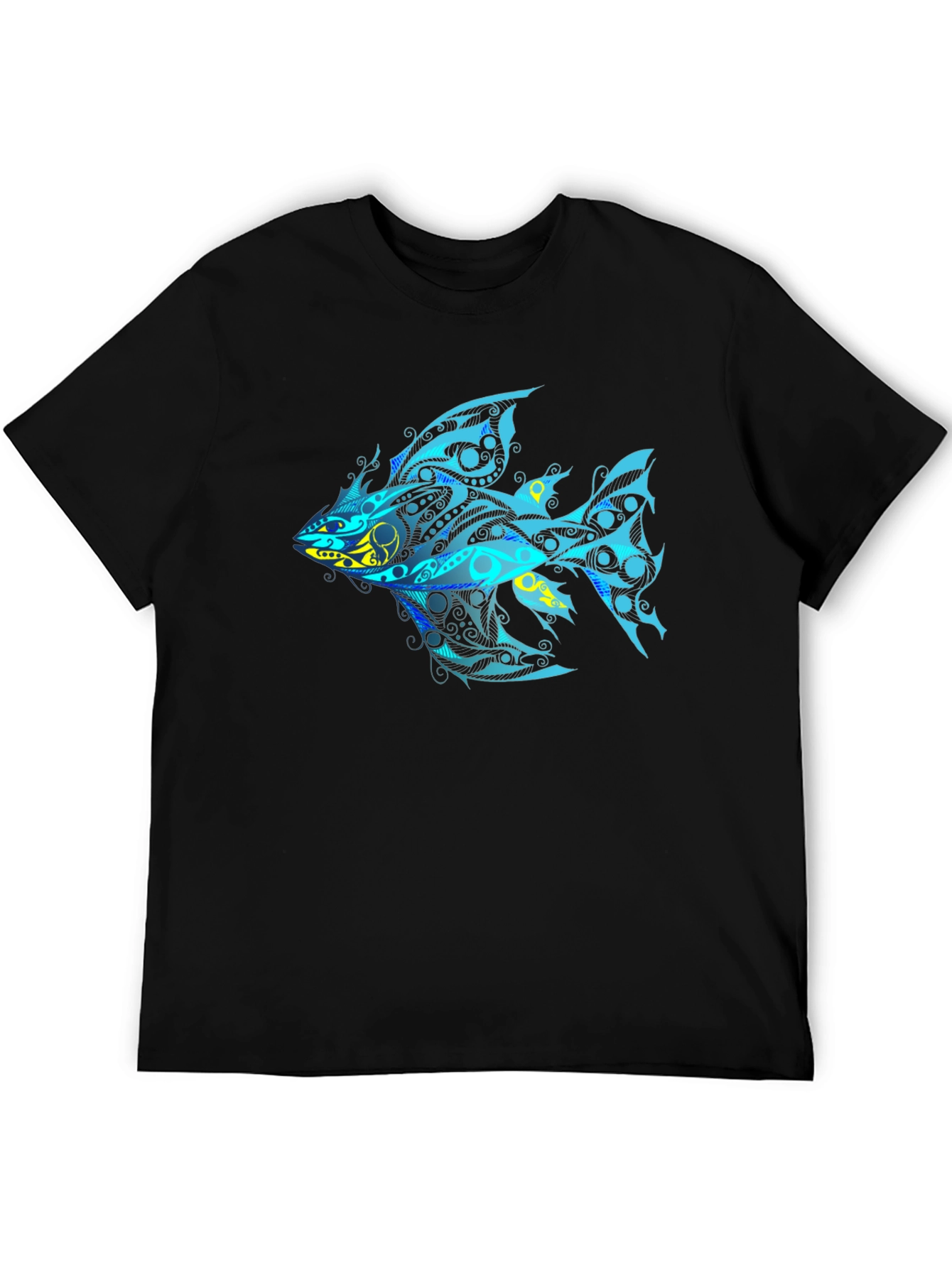 Tribal Fish Graphic T-Shirt - Black