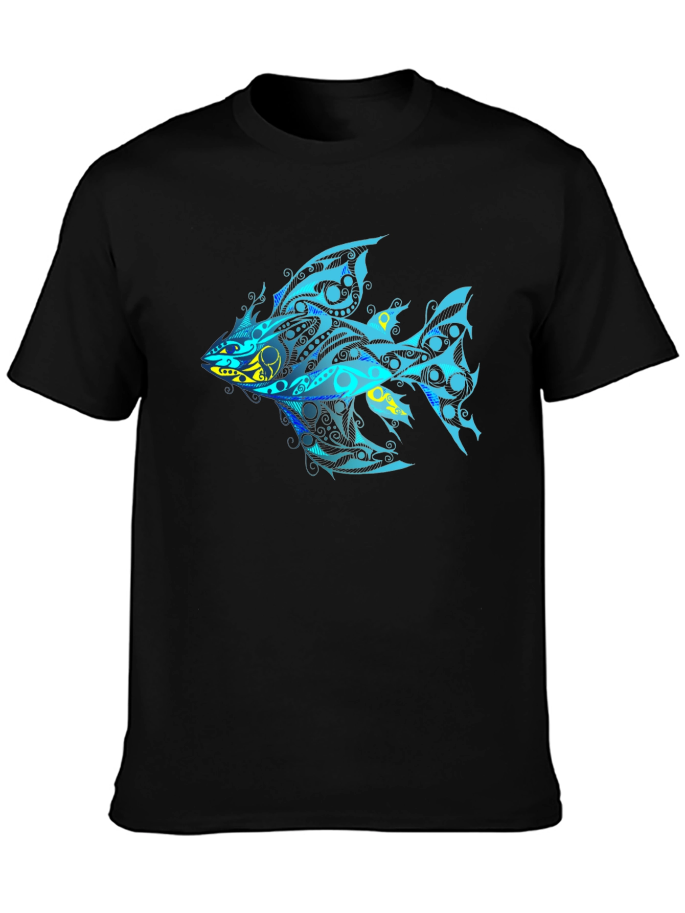 Tribal Fish Graphic T-Shirt - Black