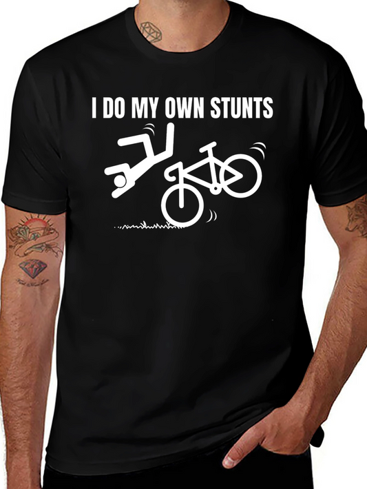 I Do My Own Stunts Black T-Shirt - Funny Biker Humor