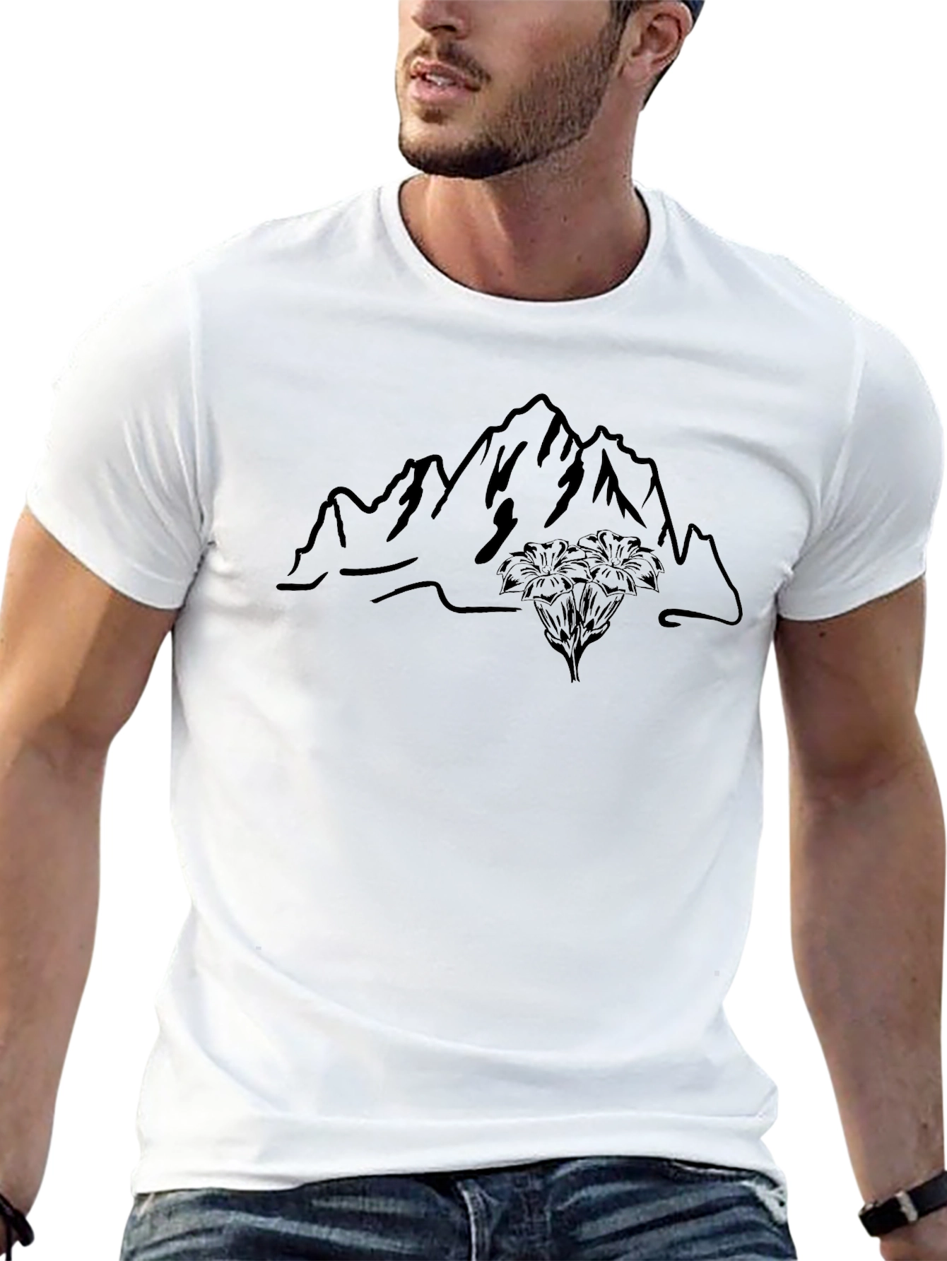 Mountain & Edelweiss Graphic Black T-Shirt
