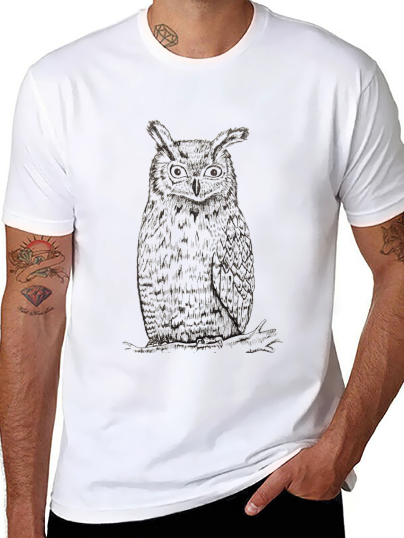 Owl Graphic Print T-Shirt - Mens Black Tee