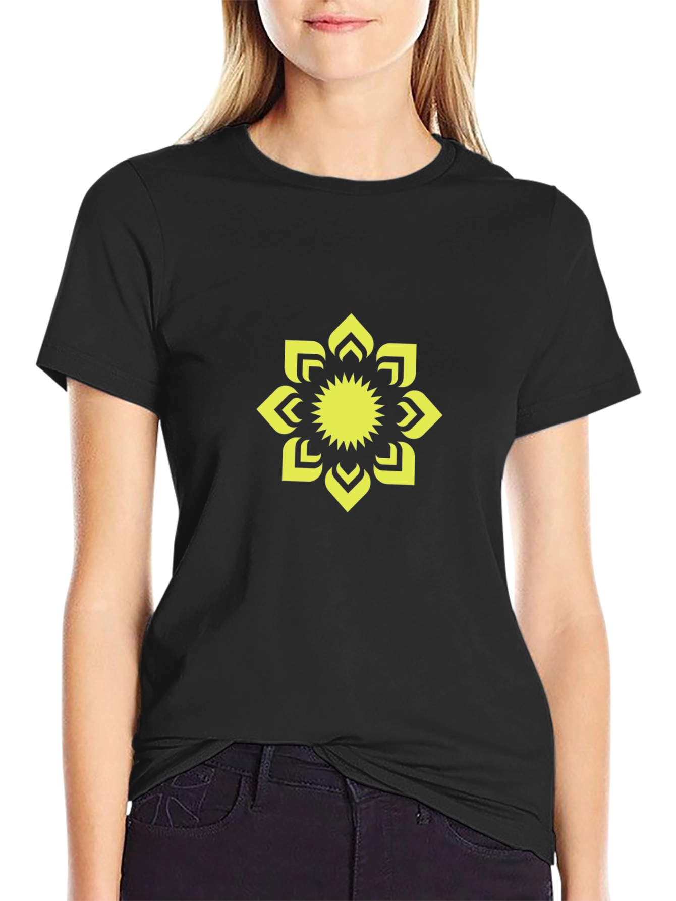 Black T-Shirt with Yellow Floral Graphic