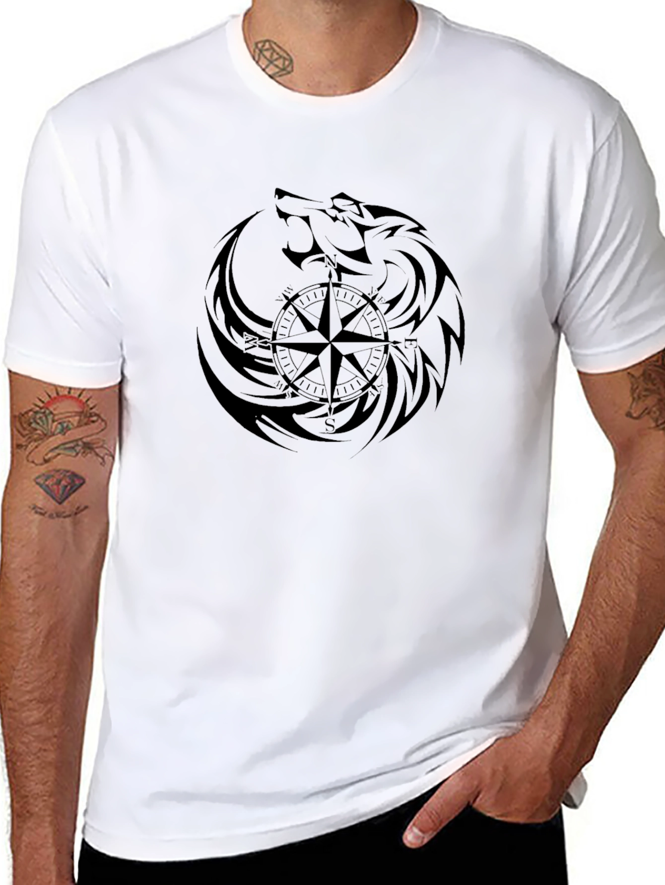 Black Wolf Compass Graphic T-Shirt