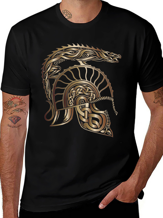 Celtic Dragon & Helmet Graphic Tee - Black