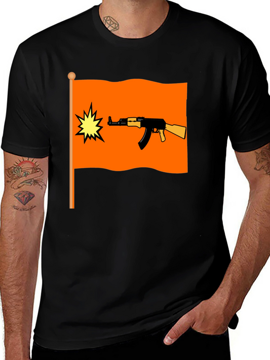 Graphic Tee - AK-47 Flag Design - Black Cotton T-Shirt