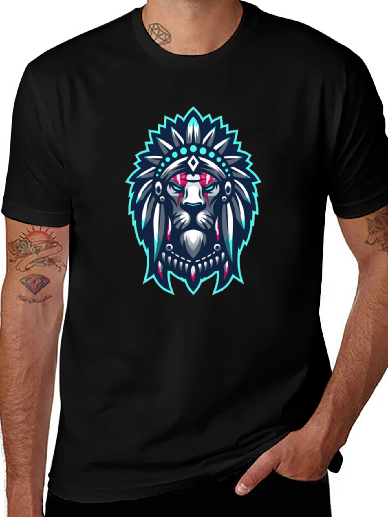 Lion Headdress Graphic Black T-Shirt