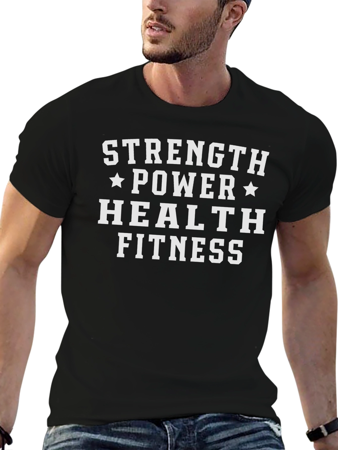 Strength Power Health Fitness Black Graphic T-Shirt