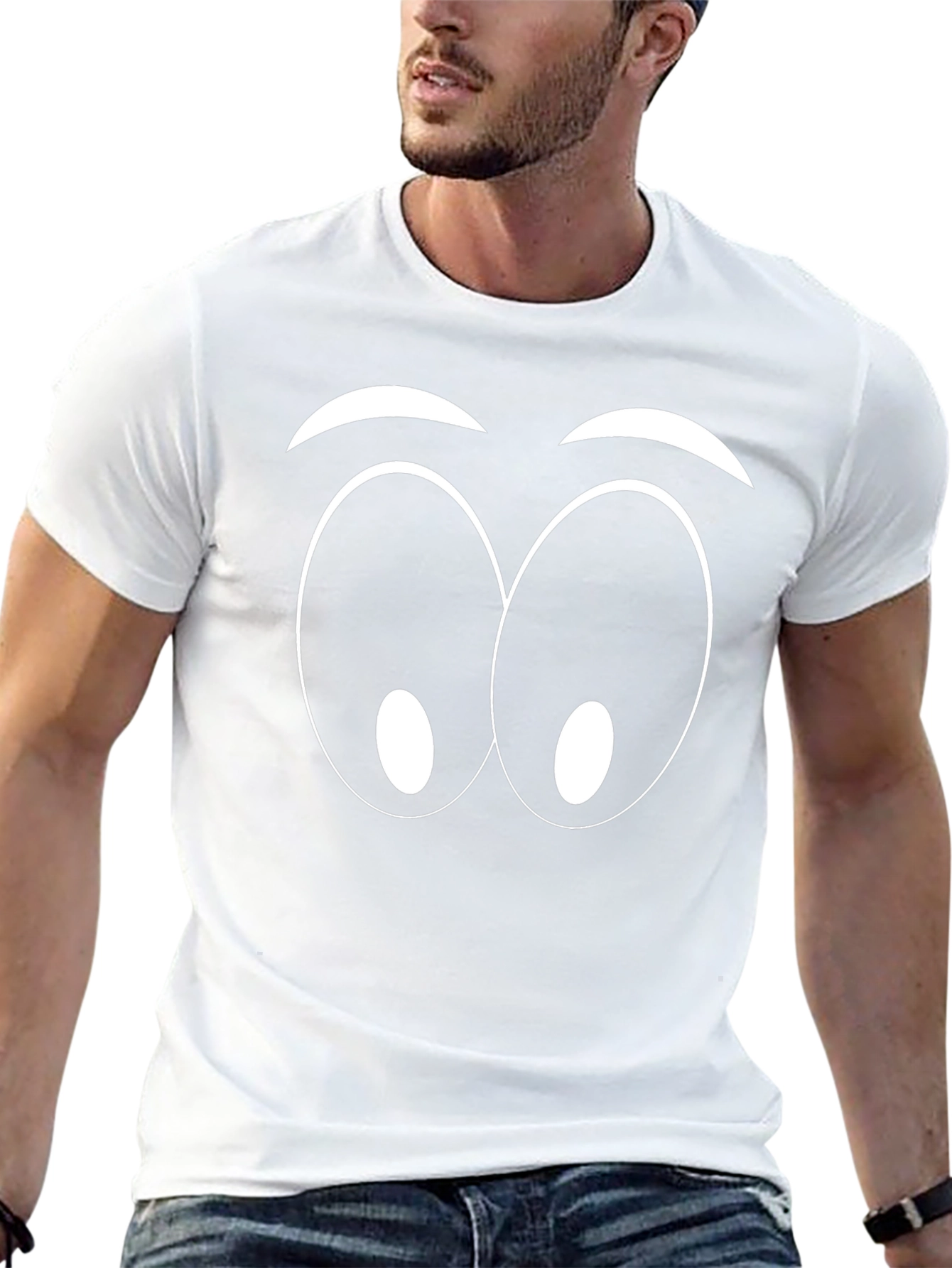 Funny Cartoon Eyes Graphic Black T-Shirt