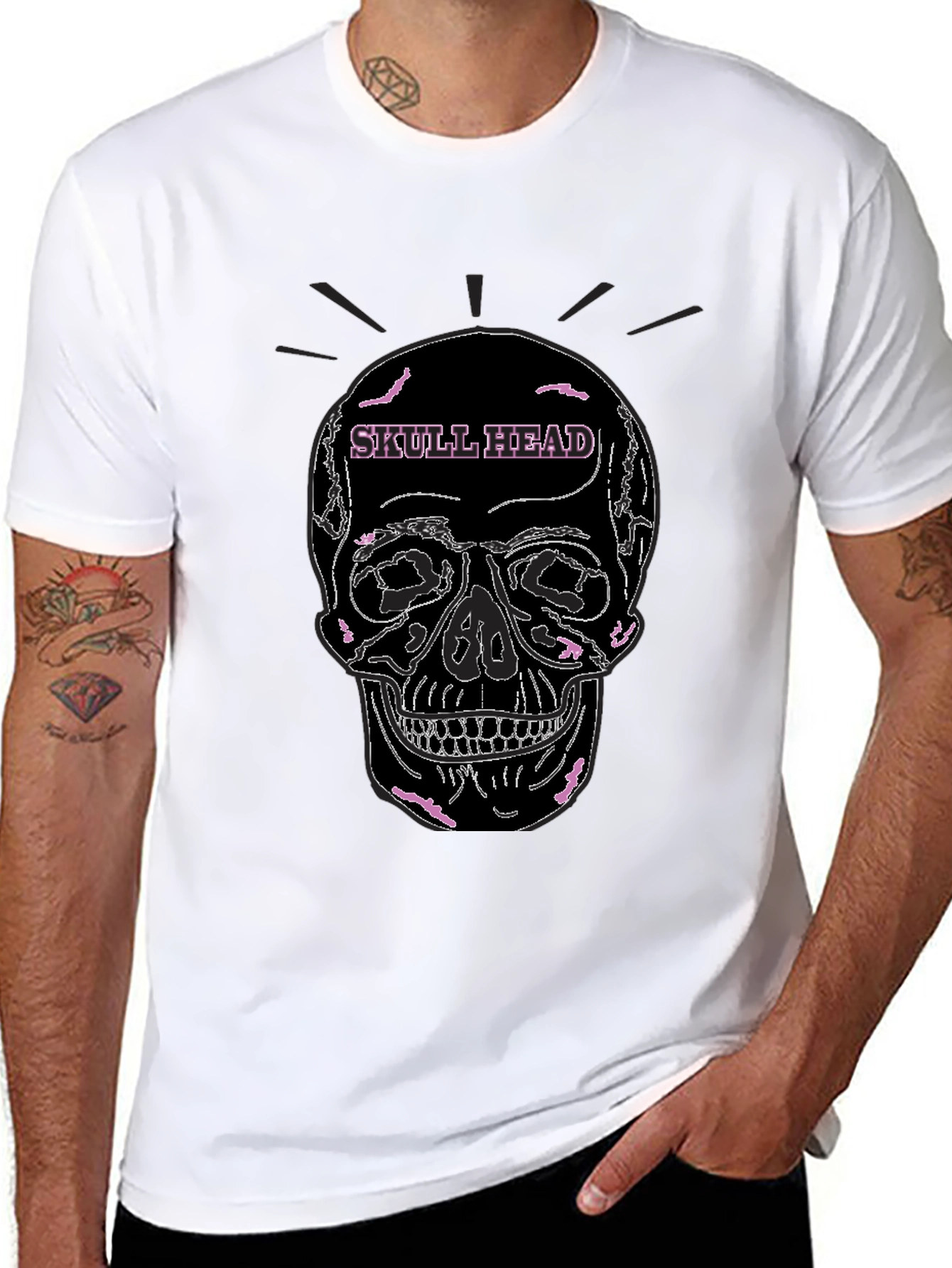 Skull Head Graphic Tee - Black Cotton Casual T-Shirt