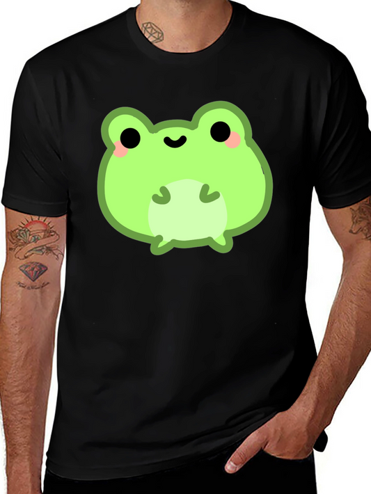 Cute Frog Graphic Tee - Black Cotton Shirt