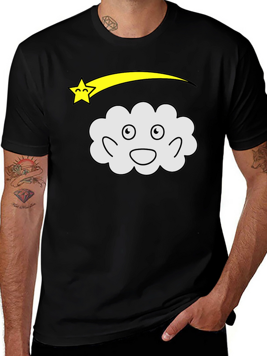 Cartoon Cloud & Shooting Star Black T-Shirt