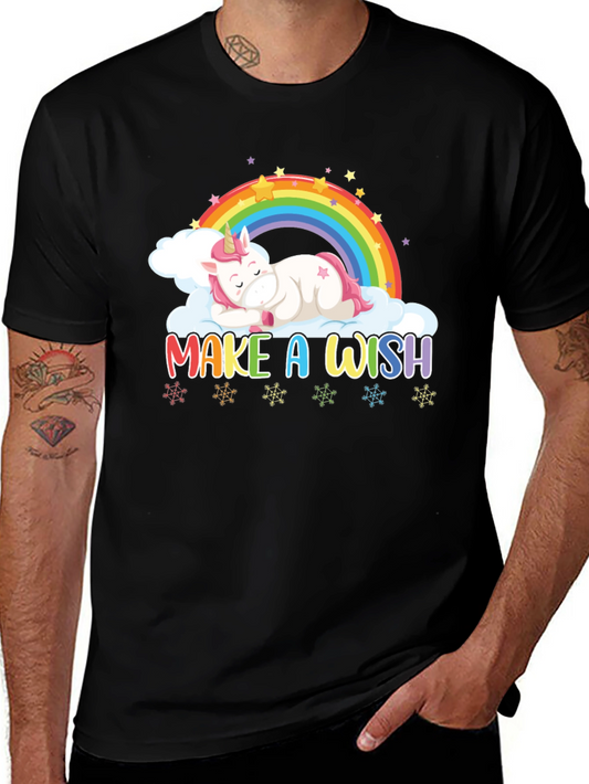 Unicorn Make A Wish T-Shirt - Rainbow Graphic Tee
